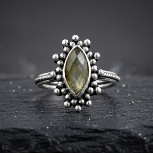 Art Palace Women's 925 Silver Plated <b>Labradorite</b> Gemstone <b>Ring</b> Bohemian Flower Design Marquise Cut Bezel Setting Daily Wear - Product Image 2