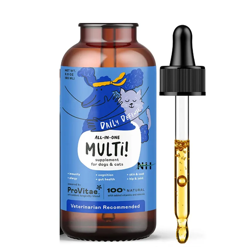 OEM/ODM Label pribadi All-In-One Multivitamin suplemen hewan peliharaan untuk anjing Multivitamin suplemen cair Drop