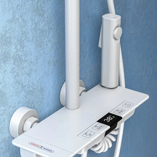 Cabezal de ducha termostático de baño moderno con cascada blanca para el hogar, juego de ducha Digital con llave de Piano
