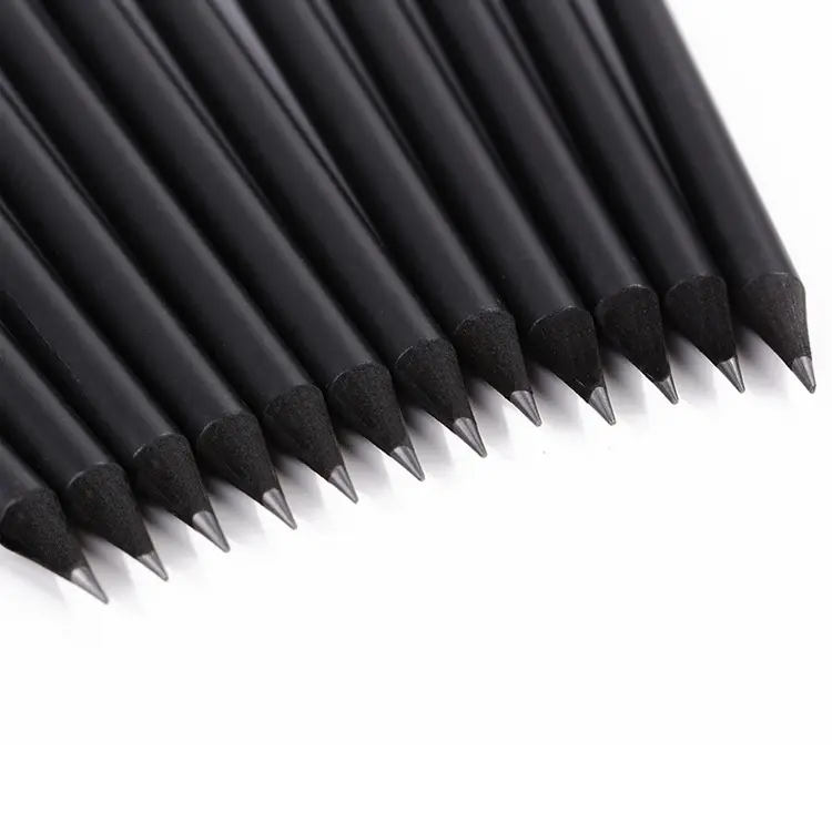professional office and school stationery supplies 17.5cm round black wood HB pencils with eraser for writing