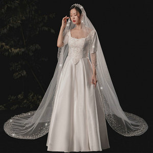 <span class=keywords><strong>Voile</strong></span> de Mariée Long Cathédrale Traînant 3M Qushine, Romantique et Élégant, Bords Perles, Haute Qualité, Vente en Gros - Product Image 3