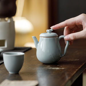 Guanlan Sky Blue Ru Kiln Ceramic Teapot Round With Lid Home Use Kung Fu <b>Tea</b> <b>Set</b> - Product Image 2