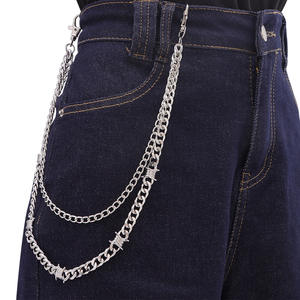 Chaîne de pantalon en acier inoxydable style cubain Thorn, chaîne de taille Hip Hop Punk, chaîne de corps décontractée à double anneau, tendance - Product Image 2