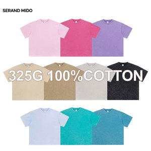Camiseta en blanco de punto sólido de peso pesado 325GSM 100% algodón de manga corta de gran tamaño ropa de calle de verano - Product Image 5