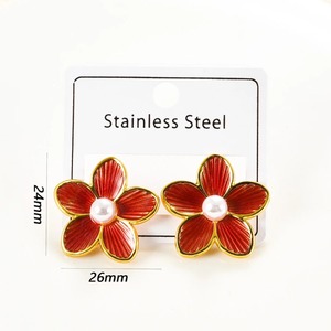 1 Paire de Boucles d'Oreilles Clous Florales Néo-Gothiques Colorées Tendance en Acier Inoxydable Plaqué Or Grandes Gouttes d'Huile Cadeau de Mariage pour Femme - Product Image 2