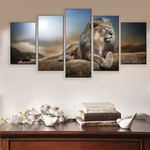 5 Piece Leopard lion tiger elephant animal canvas wall art painting custom cheap home decor modern framed picture hanging art