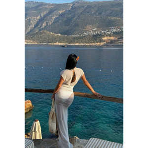 White Basic <b>A</b>-<b>Line</b> Dress for Women Casual Office Lady Style Square Collar Dropped Waist Elegant Fashionable <b>One</b> Fits Most <b>Day</b> - Product Image 1