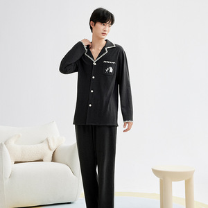 Femmes automne hiver maison vêtements motif solide à manches longues épaissi lâche revers pyjamas ensemble taille élastique fermeture respirant - Product Image 2