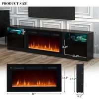Meuble TV Cheminée Électrique Classique Noir en Bois, Meuble TV Mid-Century Multifonctionnel et Durable avec Lumières LED