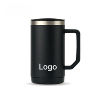 Mug à café isotherme de bureau avec revêtement céramique intérieur en acier inoxydable, interrupteur coulissant facile et poignée ergonomique