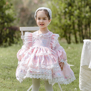 <span class=keywords><strong>Abiti</strong></span> Lolita per Bambine, Vestiti Floreali Rosa per Matrimoni, Feste di Compleanno, Abito Spagnolo, Costume da Ballo per Palcoscenico - Product Image 1