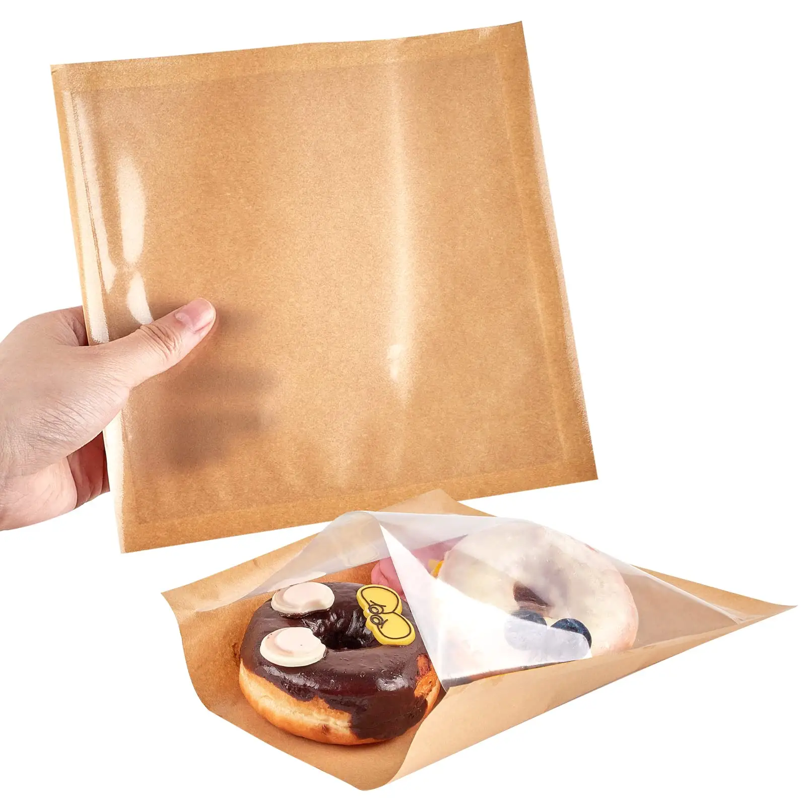 カスタムリサイクル可能なパンスナックキャンディークッキーペストリー3サイドシールポーチ包装クラフト紙ベーカリーバッグ窓付き