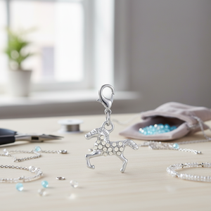 Ciondolo a forma di cavallo in argento con accenti di cristallo per la creazione di gioielli - Product Image 3