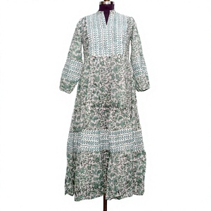 Vestido Maxi de Mujer, Cómodo, Ligero, Natural, Corte en A, Manga Larga, Elegante, Sencillo, con Encaje Floral, Botones, Lavable, Estampado Digital - Product Image 1