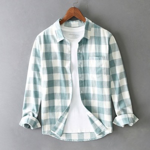 เสื้อยืดแขนยาวแฟชั่นใหม่สำหรับผู้ชาย ฤดูใบไม้ผลิ ฤดูใบไม้ร่วง เสื้อเชิ้ตผ้าฝ้ายแท้ทรงหลวมลำลอง ปกคอปก ลายสก็อต - Product Image 2