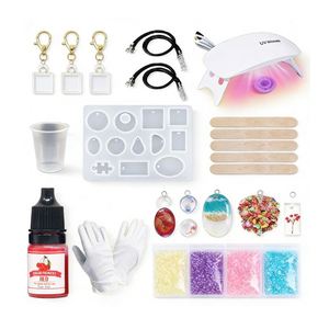 TOYSRUNNER Kit de Création de Bijoux en Résine pour Designers, avec Adhésif Transparent à Séchage Rapide, Lumière UV, Moules en Silicone et Outils - Product Image 1