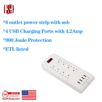 900 Joule Aşırı Gerilim Koruyuculu Priz Çoklayıcı ETL Sertifikalı 8 Priz 4 USB 4.2A Hızlı Şarj Portları Tek Güç Anahtarı Amerikan Tipi
