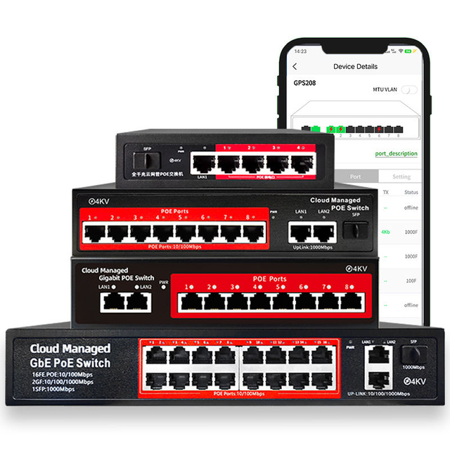Cloud Managed 4/8/16 Port POE Switch L2 48V Active POE IEEE 802.3 AF/AT Managed Poe Switch for Ip Camera Cctv