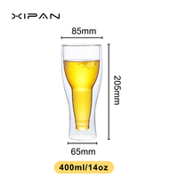 Tasses à bière en verre borosilicate à double paroi avec logo personnalisé, 400 ml, pour cadeaux de fêtes, bars, maison, design contemporain transparent inversé