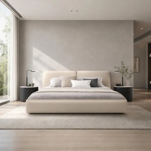 Modern Genuine Leather Upholstered <b>Bed</b> with Wing Headboard and Raised Edge <b>Platform</b> <b>Base</b> for Home Hotel Bedroom - Product Image 2