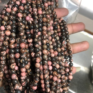 Perles rondes en rhodonite naturelle, pierres roses et noires, pour la fabrication de bijoux, bracelets, colliers, DIY - Product Image 6