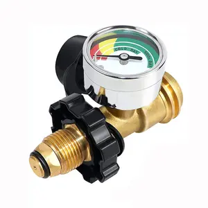 Upgraded POL Propane Tank Adapter with Pressure Gauge Convert Gas Tank Valve to QCC1/1 for BBQ Gas Grill, Heater