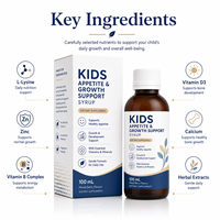 Fabricant de compléments alimentaires sur mesure, formule personnalisée, sirop nutritionnel pour enfants OEM ODM 100 ml avec L-Lysine, Zinc, Vitamines et Minéraux, marque privée