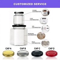 Pot à miel en verre hexagonal personnalisé de 45 ml avec couvercle, mini pot à épices en verre de 4 oz avec couvercle pour confiture