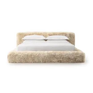 豪华独家设计卧室家具实木羊毛双人床现代高端软床