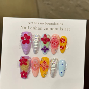 <span class=keywords><strong>Ongles</strong></span> artificiels <span class=keywords><strong>de</strong></span> luxe faits à la main, à pression, motif 3D fleur insulaire et coquillage, personnalisables, réutilisables, pour usage <span class=keywords><strong>en</strong></span> salon, vente <span class=keywords><strong>en</strong></span> gros - Product Image 4