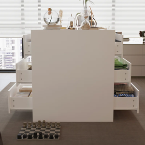 Cómoda de 9 <span class=keywords><strong>cajones</strong></span> con tapa de vidrio templado y Banco cómodo Cómodo Tocador versátil Gabinete de almacenamiento elegante y elegante - Product Image 3