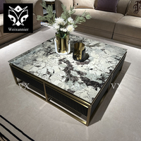 Conceptions populaires Table basse carrée de luxe avec dessus en marbre Meubles de salon aux pieds en métal