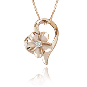 Pendentif Fleur Plaqué Or Rose avec Sertissage Griffe Diamant Rond, Bijou Romantique en Alliage pour Femme, Cadeau Charmant - Product Image 1