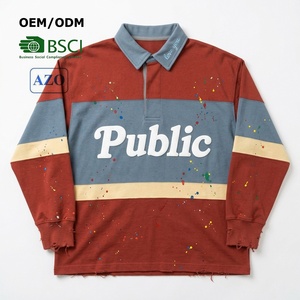 เสื้อยืดแขนยาวผู้ชาย OEM Apparel แบบสั่งทำพิเศษ สีบล็อกกิ้ง ปักลาย พิมพ์นูน ลายเพ้นท์มือ สไตล์ดิสเทรสลำลอง - Product Image 1