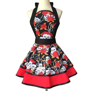 Duolai Bán Buôn Thiết Kế Mới Phụ Nữ Cô Gái 100% Cotton In Xù Tim Khá Ăn Mặc Tạp Dề - Product Image 1