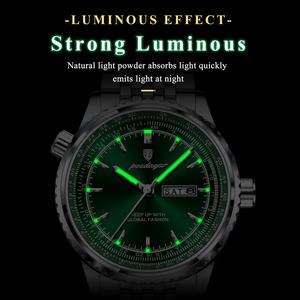 POEDAGAR 673 Montre de luxe pour homme, montre-bracelet à quartz classique, acier inoxydable vert argenté, Reloj élégant pour homme d'affaires, Reloj Clock - Product Image 5