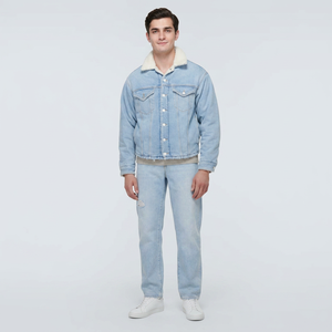 Breathable High Quality Customized Design Slim <b>Long</b> Sleeve Windproof Stand Collar Hooded Denim <b>Jacket</b> <b>Men</b> New Style Blue - Product Image 1