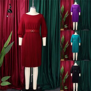 Robe de travail élégante pour femmes, col rond, manches trois quarts, plissée, style africain, été - Product Image 4