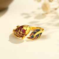 Anillos Finos de Plata de Ley 925 con Diseño Vintage de Pez Koi, Anillos de Moda para Mujer con Incrustaciones de Resina Colorida, Diseño de Lujo Eterno, Afortunado y Feliz, en Oro
