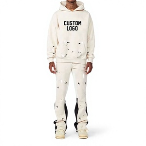 Conjunto Deportivo de Dos Piezas para Hombre, Estilo Patchwork Colorido, Sudadera con Capucha y Pantalones Jogger Acampanados, Diseño Moderno - Product Image 1