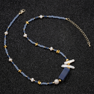 Collar de Perlas de Piedra Natural Azul, Joyería Estética para Vacaciones, Hecho a Mano, Collar de Varias Capas - Product Image 4