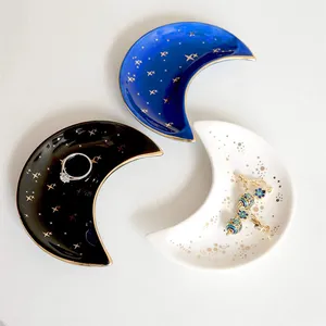 Nordic Ceramic Moon Shape Small Jewelry Dish Earrings Necklace Ring Storage Plates Fruit Dessert Display Bowl Decoration Tray