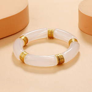 Pulsera de moda ecológica, brazalete de resina de mármol de colores de estilo bohemio con cuentas de tubo espaciador y tubo curvo acrílico, venta al por mayor - Product Image 2