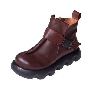 Nouvelles bottes hautes en cuir de vachette faites à la main, style britannique, bout rond, imperméables, plateforme, pour l'automne et l'hiver - Product Image 5