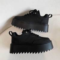 Baskets noires à plateforme pour hommes, chaussures décontractées à semelle épaisse, semelle extérieure en zigzag, confortables, à lacets, pour le streetwear