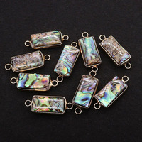 Vente en gros de connecteur de bijoux en coquille d'ormeau rectangulaire plaqué couleur or pour bricolage et boucle 1/1 12x30mm 1881047