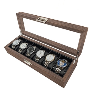 6 Slot legno di lusso scatola di orologi Organizer nuova luce stile nero rosso pelle interna morbida custodia <span class=keywords><strong>Display</strong></span> per orologi realizzati in vetro PC - Product Image 1