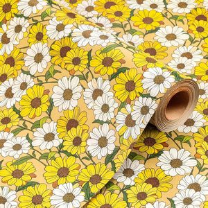 Kraft Floral Gift Wrapping <b>Paper</b> Roll Yellow Daisy 23.4 Square Feet Craft <b>Paper</b> Wedding Anniversary Birthday Easter - Product Image 1