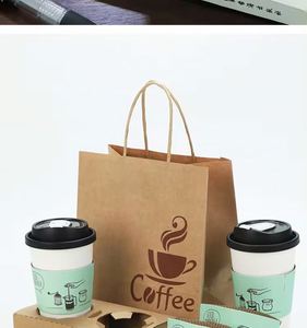 Bolsas de Papel Kraft Ecológicas con Logotipo Personalizado, para Comida Rápida, con Asa Retorcida, para Llevar Pasteles y Té - Product Image 2