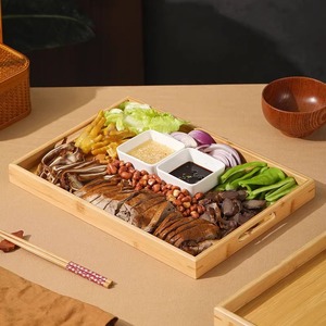 Bamboo Serving Tray Rectangular With Handles Restaurant Use Meat <b>Barbecue</b> Platter - Product Image 3